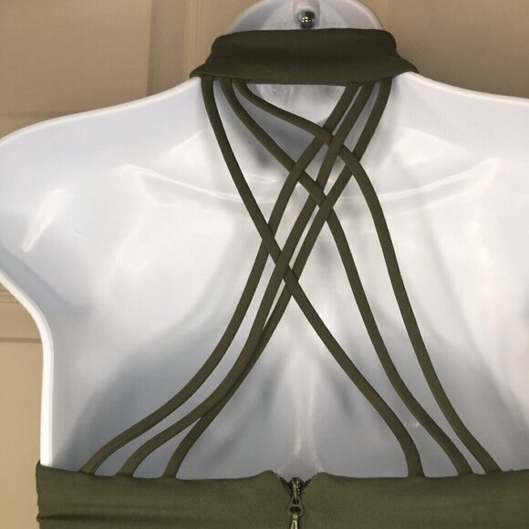 Bebe Olive Mock Neck Strappy Midi Dress Size XXS (Brand New) - Picture 6 of 9